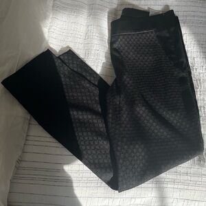 Black patterned crop pants with silk stripe on the side